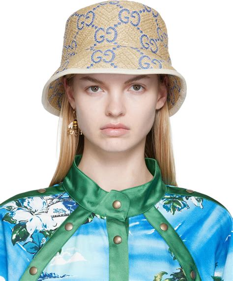 gucci gg raffia hat|GG raffia effect bucket hat .